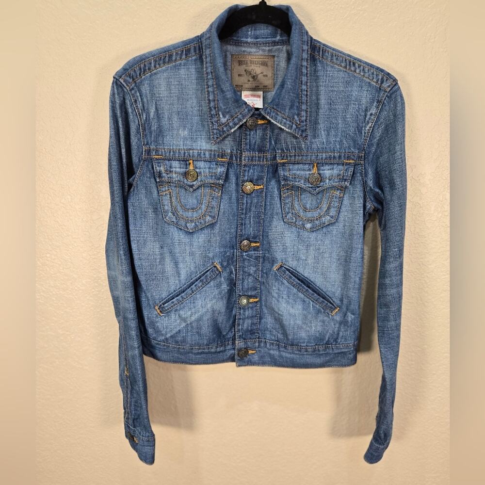 Vintage Y2K True Religion Denim Cowgirl Trucker Jacket - Blue Wash Size Medium
